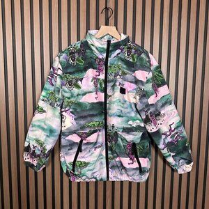 GRMY Bomber Jacket XS Green Multicolor Aztec Maya Art Tie Dye Full Zip Mesh Line